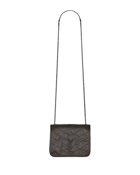 Saint Laurent Niki Crinkle Leather Wallet on Chain